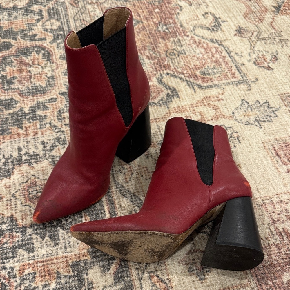 Joie Red Pointed Toe Heel Booties, Vero Cuoio, Size EU 39 US 8.5